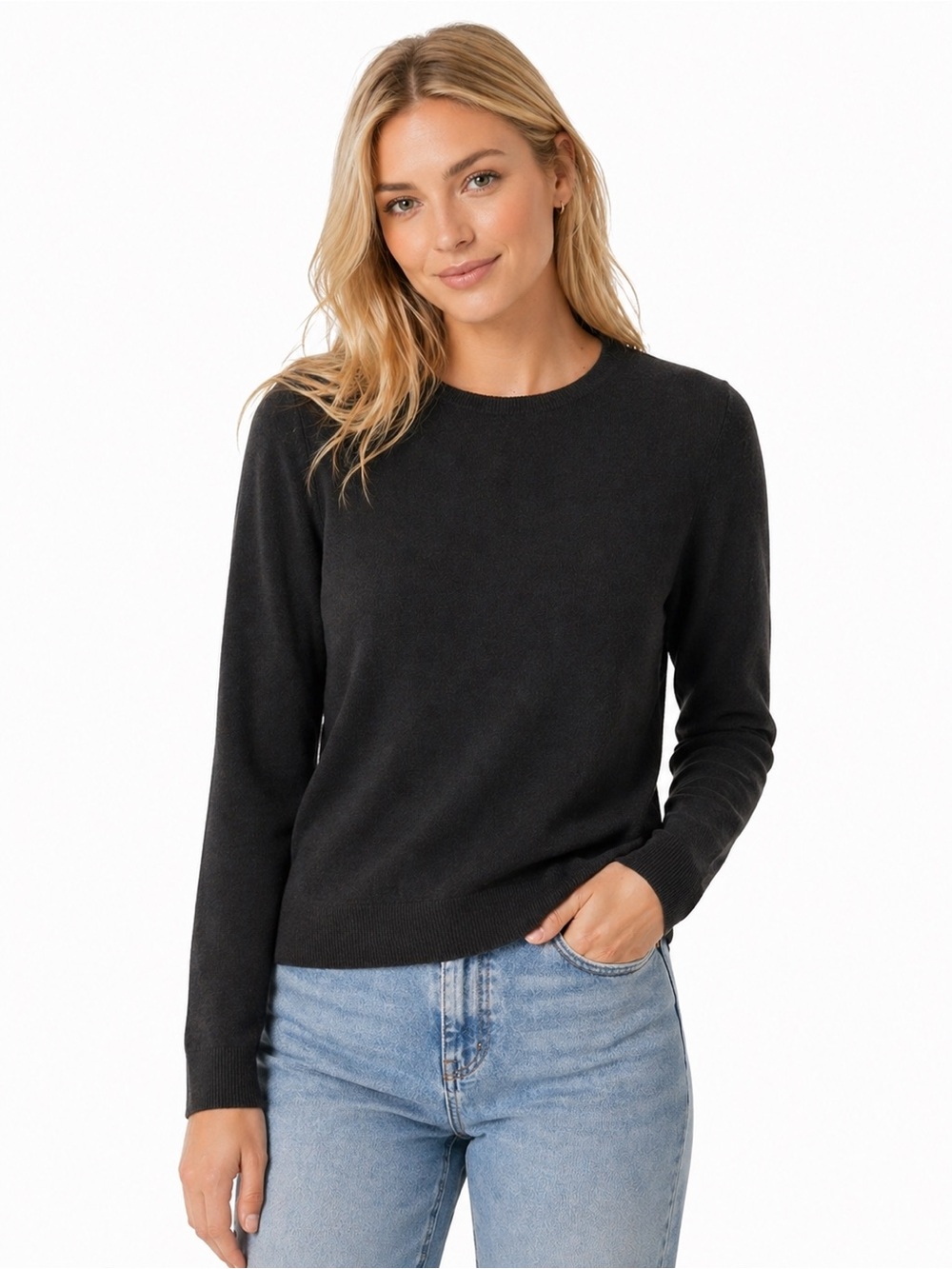 Charter Club Black 2-Ply 100% Cashmere Crewneck Sweater